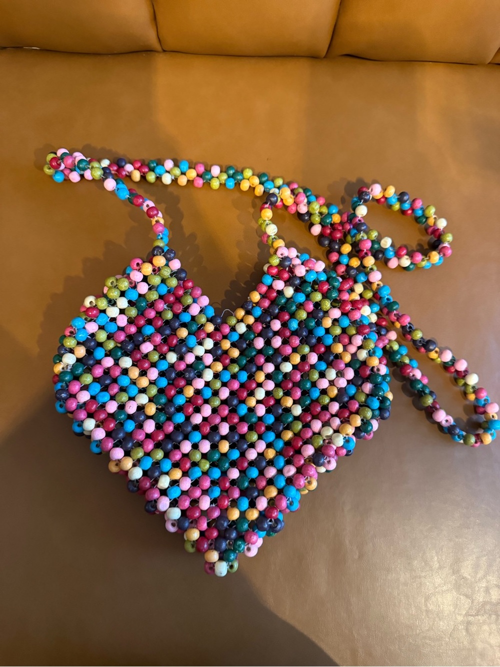 Beaded Heart Shaped Multicolor Shoulder Bag - Women